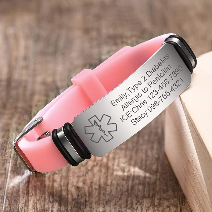 VNOX Medical Alert Bracelets for Men & Women Kids with Free Engraving Adjustable Stainless Steel Mesh Emergency Medical ID Bracelets Wristband