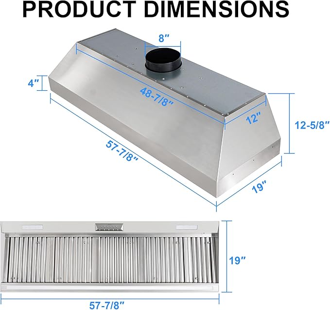 Akicon Range Hood Insert with Heater Sensor, 60 Inch 1200 CFM Bulit-in Vent Hood Insert with 4 Speeds, Ultra-Quiet Ducted Stove Hood 3CCT LED Lights and Dishwasher Safe Filters