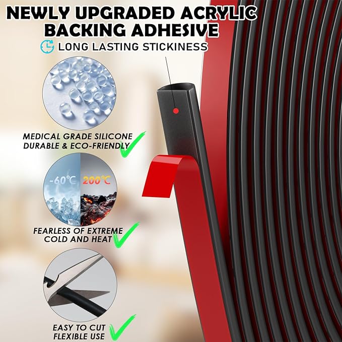 20FT Weather Stripping Door Seal - Self Adhesive Weather Insulation Strip Weatherstripping Silicone D Shaped Seal Strip Door Frame Gap Filler/Window Soundproofing