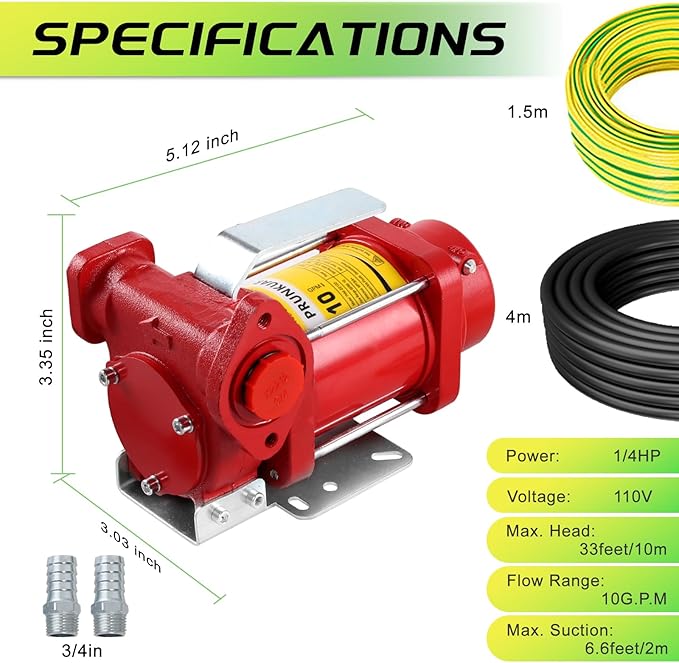 110V Automatic Gasoline Fuel Transfer Pump w/Manual Nozzle, 10 GPM Heavy-duty Portable Self-priming Fuel Oil Transfer Pump for Gasoline, Diesel, Kerosene, Biodiesel and More