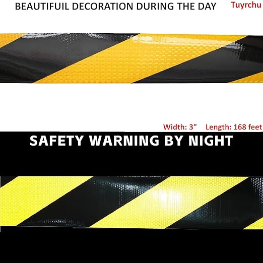 Reflective Tape Yellow Black 3 Inch x 168 Feet, Outdoor Waterproof Conspicuity Strong Adhesive Reflector for Vehicles Trailers