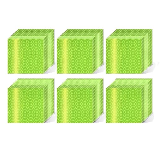 Fluorescent Reflective Stickers 3 inch X 3 inch, Outdoor Waterproof High Visibility Warning Safety Adhesive Reflector (60 Pcs)