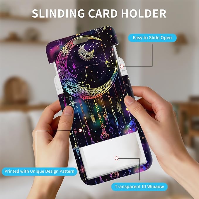 ID Badge Holder with Retractable Lanyard for Women & Men,Vertical ID Card Holder Wallet,Clear Window&Card Slot,Detachable Neck Strap for Nurse Teacher Office,Moon Dream Catchers