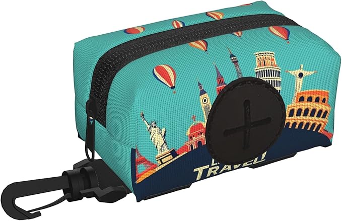 Let's go Travel Pattern Dog Poop Bag Holder for Leash Dogs Waste Bags with Carabiner Clip Pet Waste Bag for Outdoor Puppy Walking and Travel