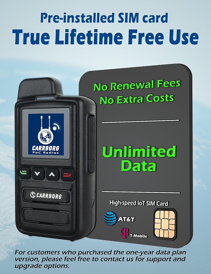 X13 Nationwide Lifetime Free LTE Walkie Talkies Unlimited Range 4G Two Way Radios Long Range Global POC with SIM Cards（2 Pack）