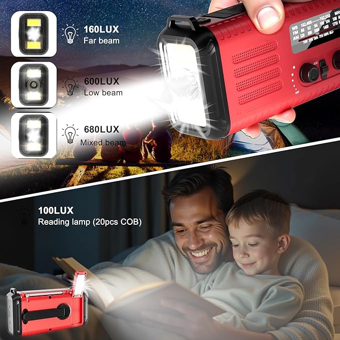 Emergency Hand Crank Weather Radio 20000mAh/74000mWh AM/FM/NOAA Solar Powered Radio with Phone Charger, SOS Alarm Emergency LED Flashlight, Reading Lamp Headphone Jack for Hurricanes Emergencies