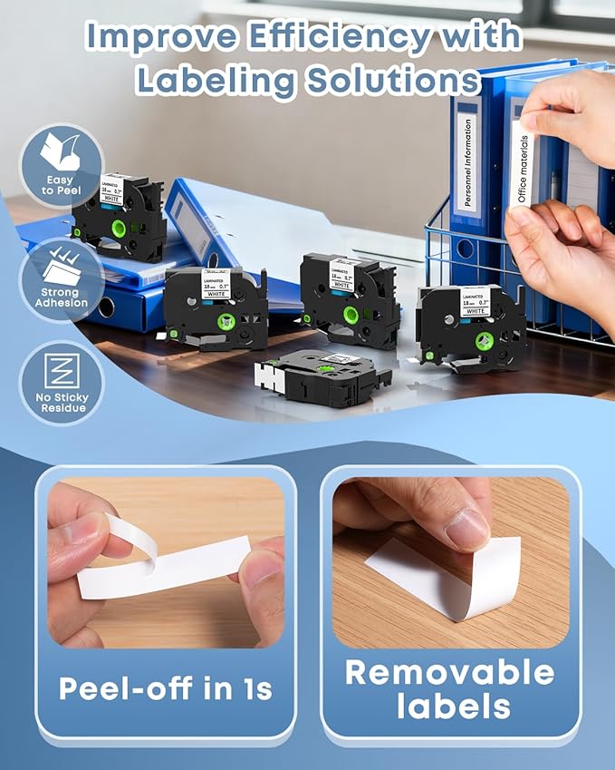 COLORWING 18mm Label Tape TZe-241 Replacement for Brother Label Maker Tape 18mm 0.7" Laminated White TZ TZe241 3/4 Inch P-Touch Black on White for PT-D400 D410 D460BT D610BT D600 Refill, 5-Pack