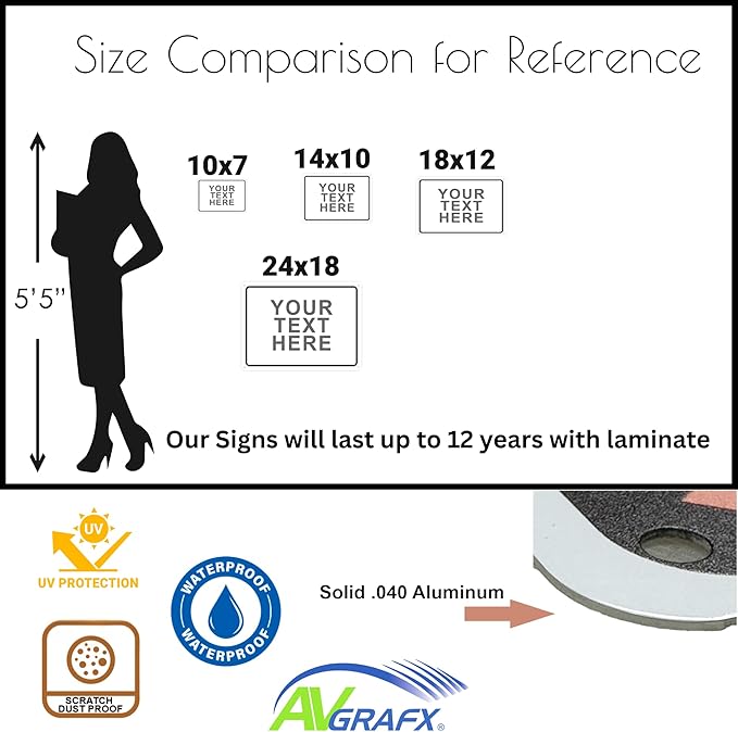 Custom Signs Outdoor Metal for Home Office Business, Personalized, Door, Porch, Delivery, Man Cave, Shop, Garage, Street. For Outside or Inside Use. Our Metal Signs Are UV Printed Solid Aluminum 10x7 inches, Header Box