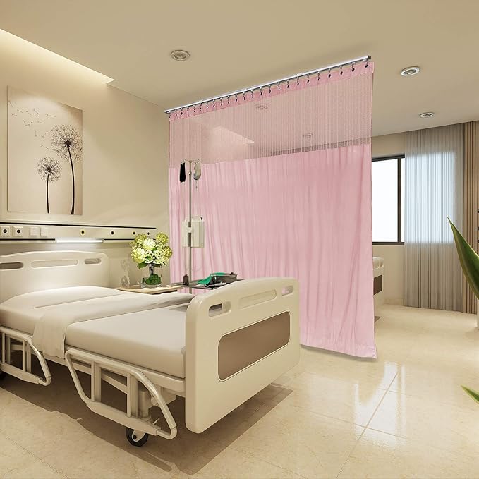 Macochico 12ft Wide x 7ft Tall Hospital Curtains Nickel Grommet Clinic SPA Curtains Hanging for Hospital Medical Clinic SPA Lab Pink Cubicle Curtain Room Divider (1 Panel)