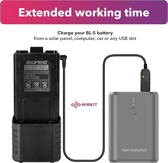 Mirkit UV-5R MK4 8W Extra Pack Two Way Radio - Walkie Talkies VHF/UHF 144-148/420-450 mhz Ham Radio with Baofeng Accessories: Battery 3800 mAh, Baofeng Speaker Mic and Programming Cable