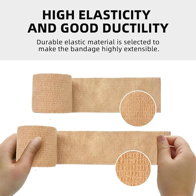 OK TAPE Self Adherent Cohesive Bandages Wrap 24Packs, Non-Woven Self Adhesive Athletic Sports wrap Tape, Vet Wrap Bandages Tape, for Thumb Finger Wrist Ankle (Beige)