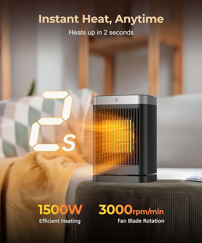 Space Heaters with Motion Sensor,Portable Heaters for Indoor Use,Electric Small Heaters for Large Room Bedroom Office Garage Desk,1500W Ceramic Heating with Remote,Oscillating,Timer,Thermosta