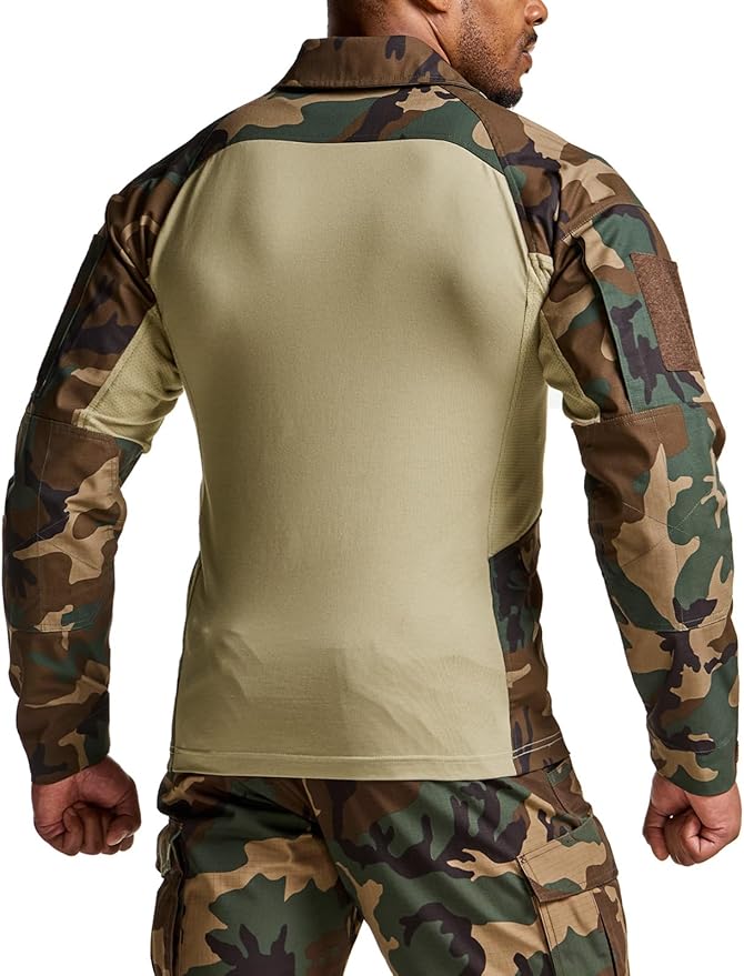 CQR Men's Combat Shirt Tactical 1/4 Zip Long Sleeve Military BDU Shirts Camo EDC Top with Pockets