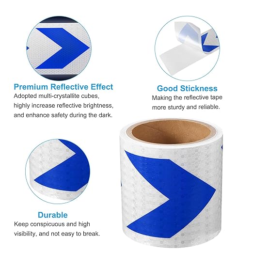 PATIKIL Reflective Tape, 4 Inch x 20 ft Waterproof Self Adhesive High Visibility Safety Warning Arrow Tape Outdoor Reflectors for Trucks Trailers Cars, White Blue