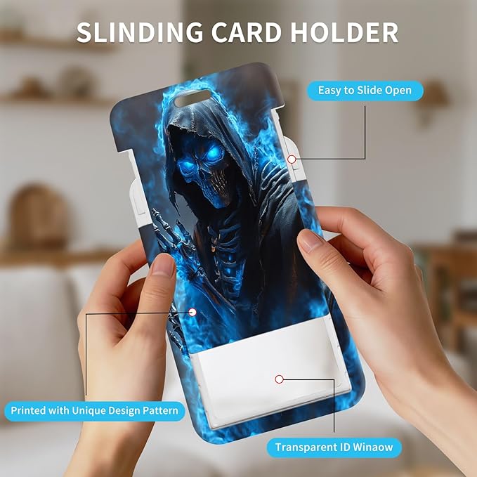 ID Badge Holder with Retractable Lanyard for Women & Men,Vertical ID Card Holder Wallet,Clear Window&Card Slot,Detachable Neck Strap for Nurse Teacher Office,Blue Reaper Skeleton