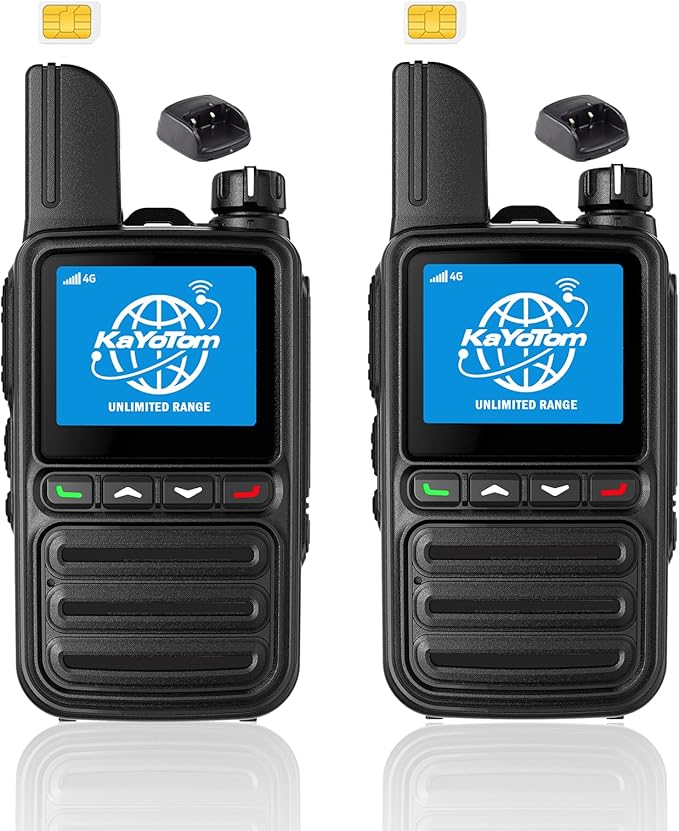 KAYOTOM Lifetime Free Global Walkie Talkies Unlimited Range PTT Push-to-Talk Over Cellular Nationwide 5000 Miles POC 4G Handheld Long Range Two Way Radio for Team (with Charge Dock, 2-Packs)