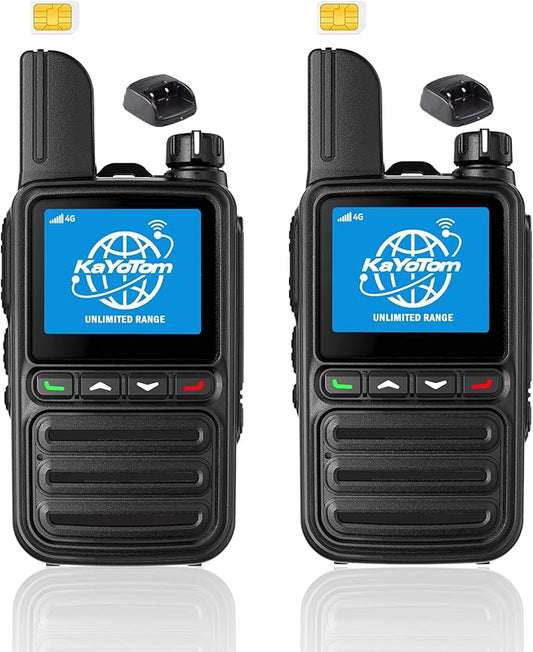 KAYOTOM Lifetime Free Global Walkie Talkies Unlimited Range PTT Push-to-Talk Over Cellular Nationwide 5000 Miles POC 4G Handheld Long Range Two Way Radio for Team (with Charge Dock, 2-Packs)