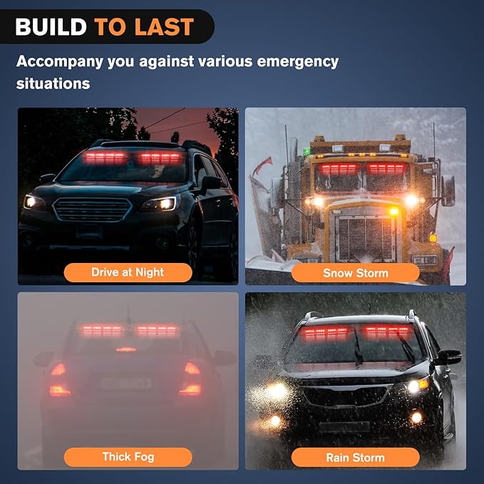 Nilight 32LED Red Emergency Dash Strobe Lights with Controller Suction Cups Warning Hazard Interior Front/Rear Windshield Deck Split Light Bar for Trucks Construction Vehicles