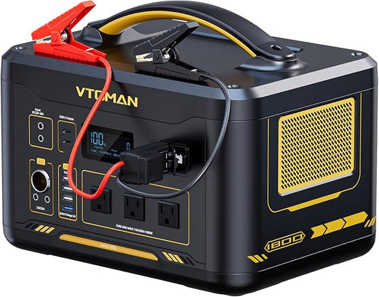 VTOMAN Jump 1800 Portable Power Station with Jumper Cables, 1548Wh LiFePO4 Battery Solar Generator & Car Jump Starter, 1800W 3xAC Outlets, 2xPD 100W Type-C, Large Capacity for Camping Roadside Rescue