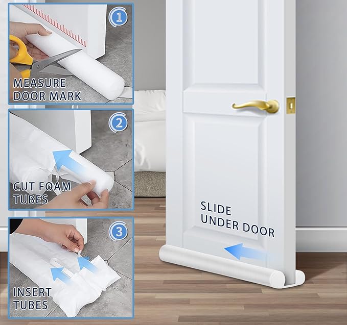 MAXTID Under Door Draft Stopper White 32Inch, Weather Stripping Door Seal, Door Sweep for Exterior & Interior Doors Door Bottom Seal Dust and Noise Insulation Large Door Draft Guard of Doors