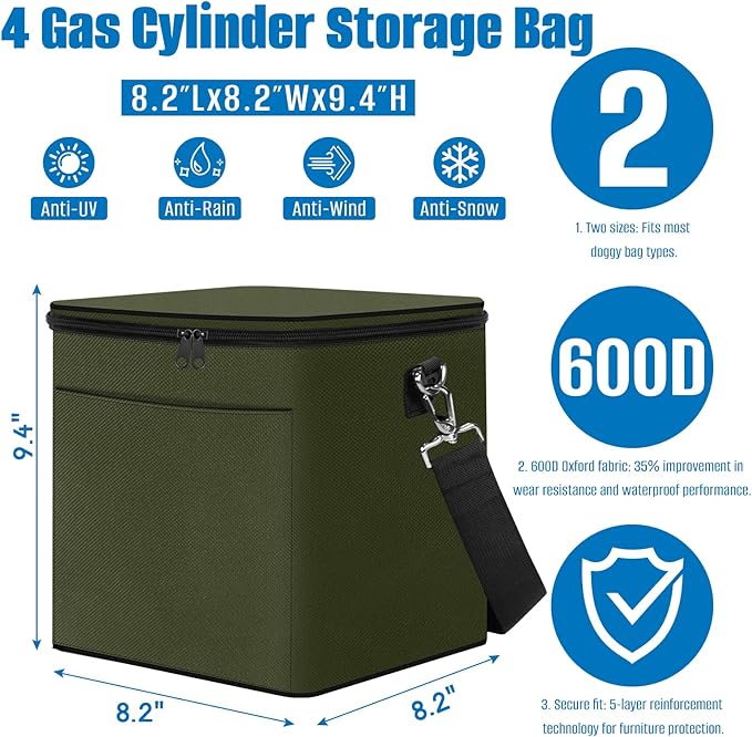 SIRUITON Mini Fuel Cylinder Storage Bag, Refillable Propane cylinder 1 LB Tank Cover, Small Propane Tanks Bag, 600D Oxford Fabric, fuel keg refillable propane tank Bag, for Outdoor Camping, cooking