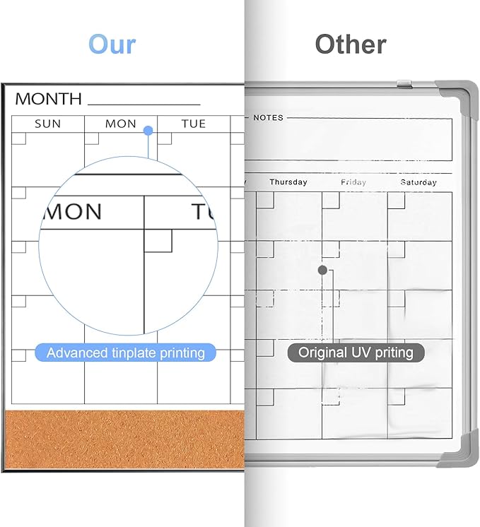 ARCOBIS Large Dry Erase Calendar with Cork for Wall, 48"x 30" Magnetic Calendar Whiteboard with Black Frame, Monthly Combination Board for School, Home, Office
