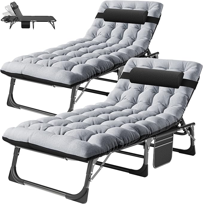 ABORON Patio Lounge Chair, Folding Guest Bed Cot for Adults, 500LB Heavy-Duty Capacity, Portable Extra Bed with Comfort Mat, Quick Fold Design for Indoor Guest Stays & Temporary Use