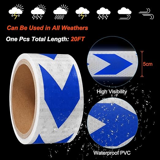 PATIKIL Reflective Tape, 2 Inch x 20 ft Waterproof Self Adhesive High Visibility Safety Warning Arrow Tape Outdoor Reflectors for Trucks Trailers Cars, White Blue