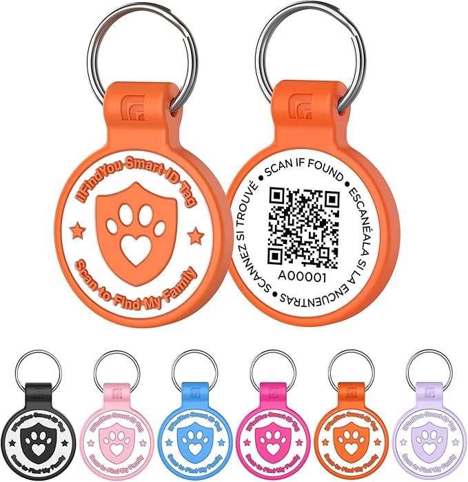 Silicone Dog Tags Personalized for Pets with QR Code, Emergency Contact Info, Anti-Lost, Scan Location Alerts(Orange-L)