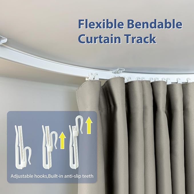 Room Divider Ceiling Mounted Curtains Track Sets Extra Wide Blackout Curtain Flexible Tracks for Bedroom Privacy Partition Separator, 1 Panel Light Grey Drape and White Rail, W10 x H10ft