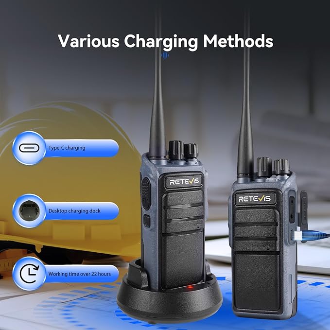 Retevis MateTalk C4 Handsfree Walkie Talkies with Mic,Smart Voice Control, Voice Activated, 2500mAh,USB-C,GMRS Repeater Capable,Professional Two Way Radio for Security Construciton Farm(4 Pack)