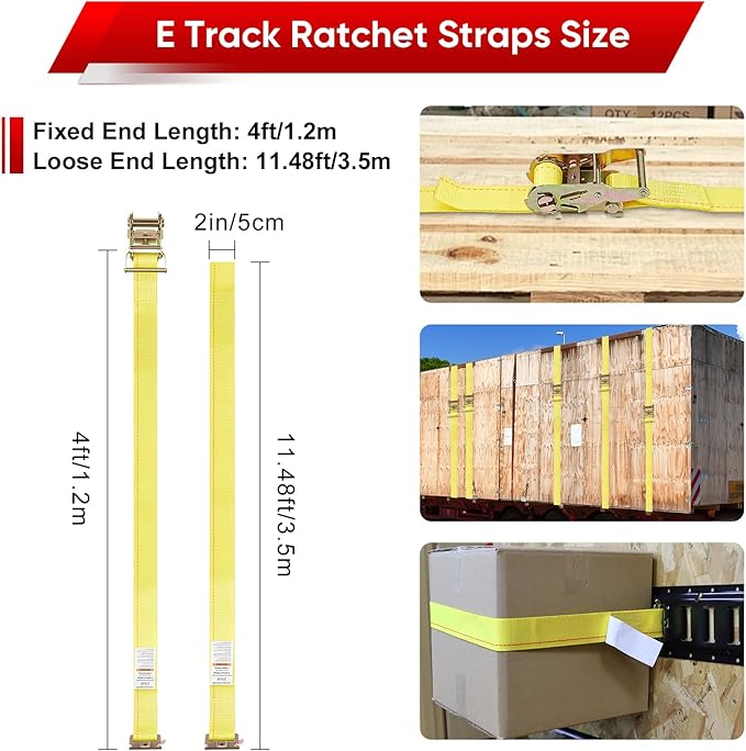8-Pack E-Track Ratchet Straps, 4,400 LB Breaking Strength, 2" x 15' E-Track Tie Downs-2 Inch x 11.48 Feet ETrack Straps with 4 Feet Fixed End and Spring E-Fittings Yellow Logistic Ratchet Straps