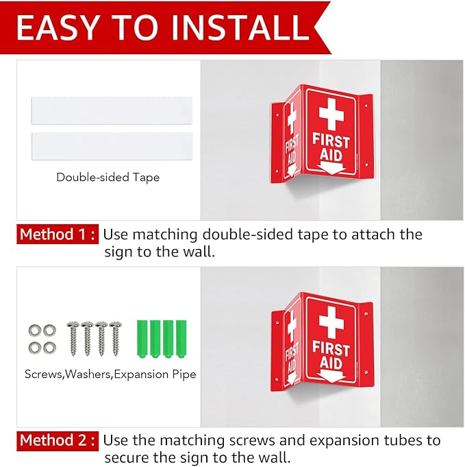 GicnKeuz First Aid Sign, 8" x 6" First Aid with Cross Symbol, Two-Sided Acrylic V-Sign for Business or Office or Wall Décor, Including Screws, Easy to Install (2 Pack)