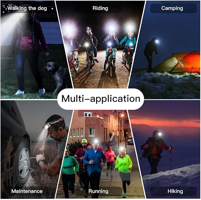 KunHe 20 Pack led Rechargeable Headlamp Flashlight Headlight Motion Sensor 10 Mode for Outdoor Camping Gear Hiking Fishing Running Cycling Headlight Emergency Lights for Home Christmas Gifts for Men
