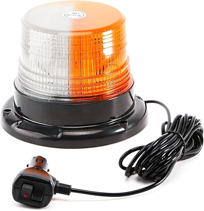 1-Pcs Amber/White LED Beacon Lights 12-24V Warning Safety Flashing Emergency Roadside Strobe Mini Light Bar with Magnetic Base for Snow Plow Truck Construction Vehicles Forklift Tractor