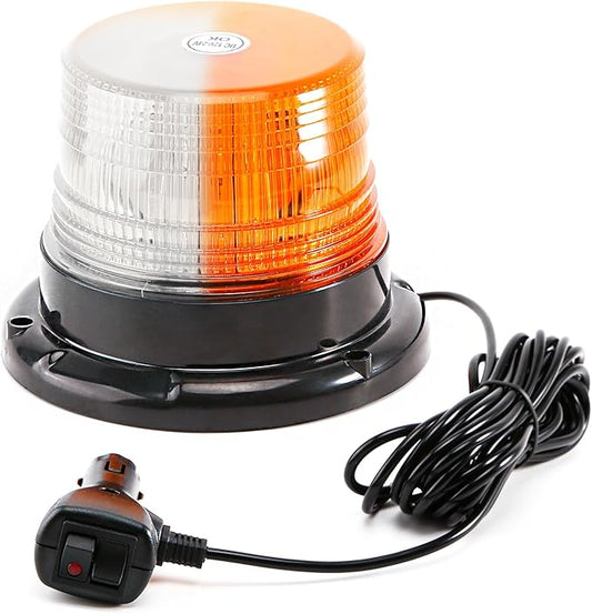 1-Pcs Amber/White LED Beacon Lights 12-24V Warning Safety Flashing Emergency Roadside Strobe Mini Light Bar with Magnetic Base for Snow Plow Truck Construction Vehicles Forklift Tractor