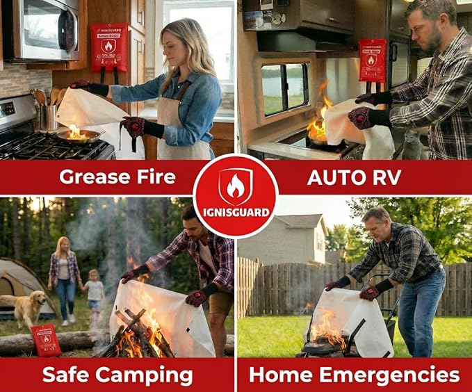 Fire Blankets Emergency for Home, 2 Pack 40"x40", Fiberglass Emergency Fire Blanket for Home and Kitchen, RV, Fireplace, Camping, Grill, Office, Warehouse
