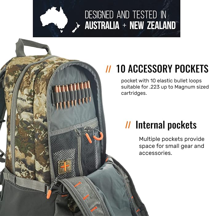 SPIKA Hunting Backpacks for Men, 25L Camo Hunting Day Pack with Water Bladder, Removable Waist Belt, Rifle Holder, Internal Ammo Storage and Rain Cover