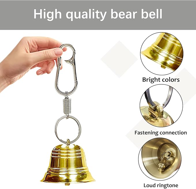 2 Inch Loud Bear Bells, Solid Brass Set, Cycling, Fishing, Mountaineering Self-Defense Gear
