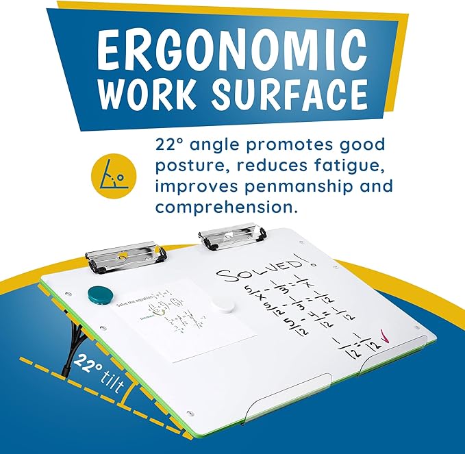 Slant Board for Writing – Adjustable Magnetic Whiteboard & 22° Angle Ergonomic Desk for Reading, Writing, Drawing and Studying – Portable Tabletop Stand for Students and Teachers - Green