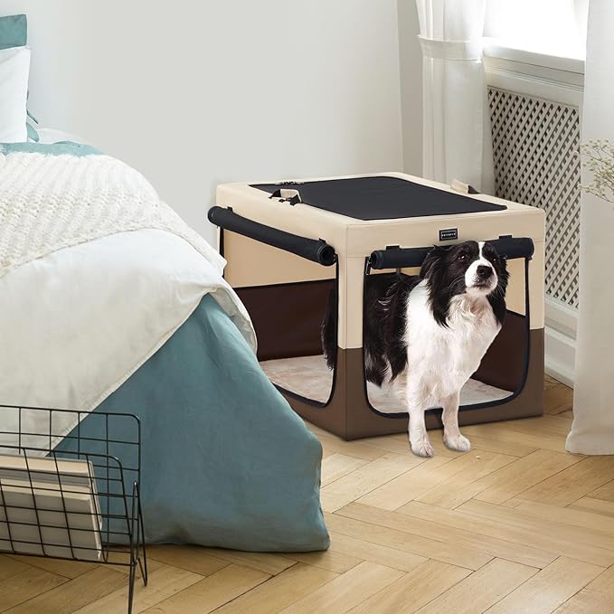 PETSFIT Soft Dog Crate, Travel Dog Crate - 36 Inch Easy Set-up, Light, Sturdy, Comfy Inside with Thicken Mat, Portable Crate for Home and Travel Brown