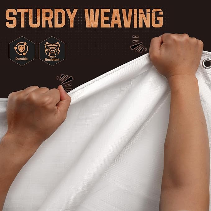 Tarp Heavy Duty 20x20 FT, 12 Mil Thick Large Tarps Water-Proof with Grommets, UV& Tear Resistant, Plastic Cover for Pool Roof Tent Outdoor Firewood, White