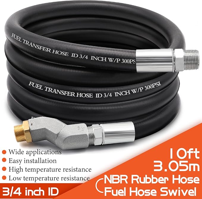 3/4" Fuel Transfer Hose 10FT,Farm Pump Hose Male NPT Connector with Fuel Hose Swivel for Gasoline,Diesel,Biodiesel
