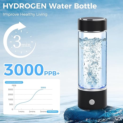 2025 New Hydrogen Water Bottle, 15OZ Hydrogen Water Generator Bottles 3000PPB in 3 Min with SPE & PEM Technology Portable Rechargeable Hydrogen Rich Glass Health Care Gifts for Family, Friends, Travel