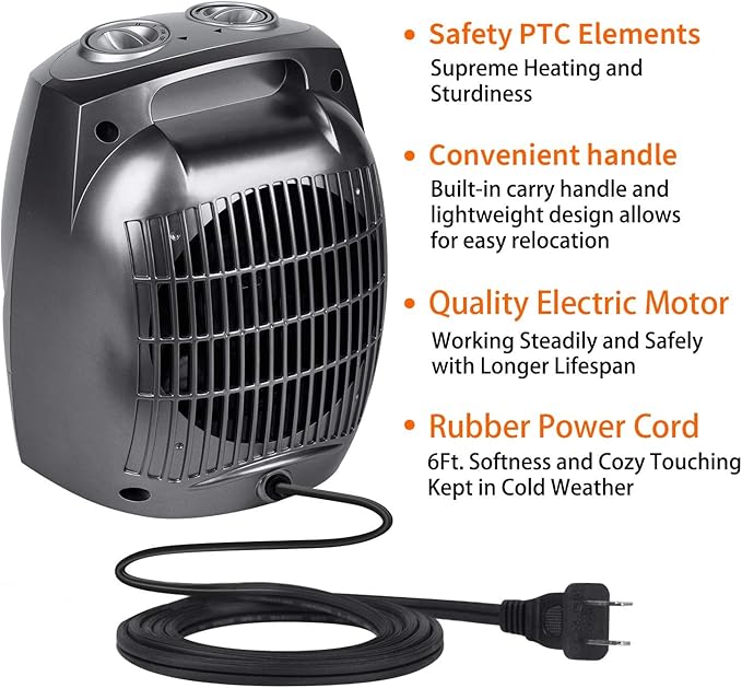 GiveBest Portable Space Heaters for Indoor Use, Ceramic Small Space Electric Heater for Bedroom Office, 1500W/750W with Adjustable Thermostat, Overheat and Tip Over Protection, Heater Fan and Combo