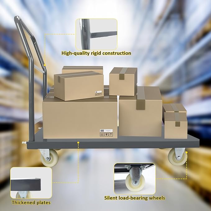 Heavy Duty Platform Truck Moving Flatbed Cart, 30"x60"Push Dolly, 2000 LBS Dolly Cart Flatform with Wheels and Handle, Steel Flatbed Cart for Luggage Moving, Shopping