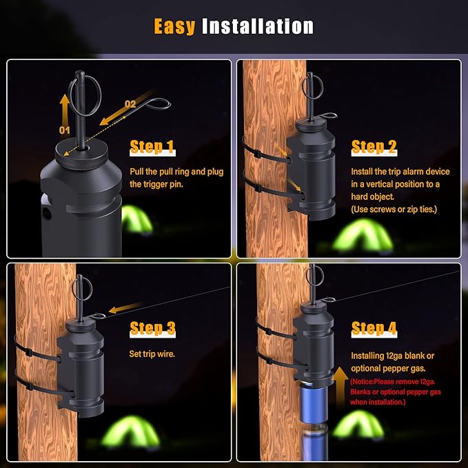 Perimeter Trip Alarm, 12 Gauge Camping Trip Wire Alarm Device, Early Warning Security Safety/Bear Deterrent,Camp -4Pack