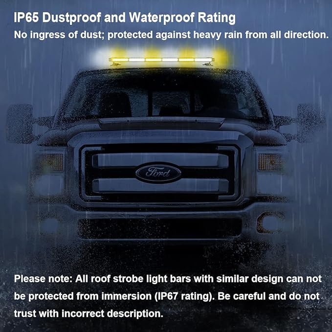 WOWTOU Roof Top Safety Flashing 80 LED Amber White Emergency Strobe Light Bar for Trucks Snow Plows Construction Vehicles, Strong Magnetic Double Side Caution Warning Beacon Lights