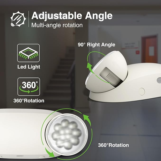 FREELICHT 6 Pack Emergency Lights for Business, Hard Wired, LED Emergency Lights with Battery Backup, 2 Heads Adjustable Commercial Exit Lighting Fixtures, UL 924 Certified