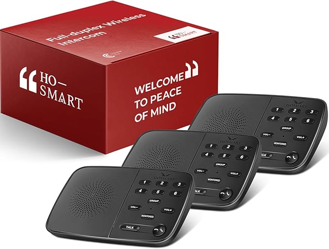 Hosmart Intercoms Wireless for Home UltraSpeak Pro, 2024 Full Duplex Wireless Intercom System for Business, Room to Room Intercom Two Way Real-time Intercom with 1200 Feet Range (3 Packs)